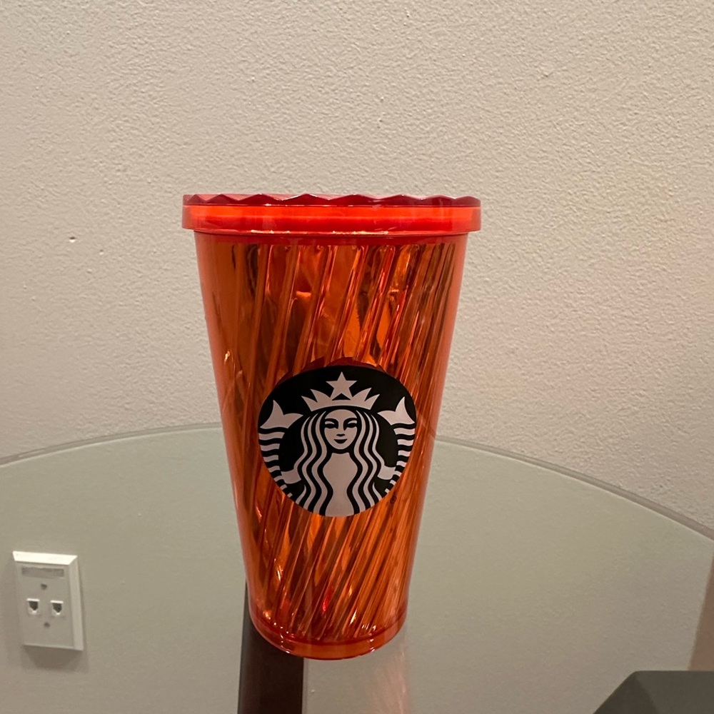 Starbucks Orange Translucent Metallic Spiral Cold Cup Tumbler 2018